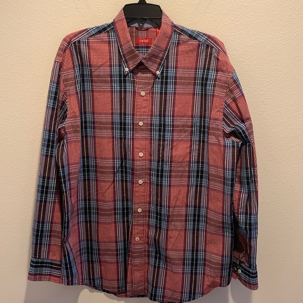 IZOD Mens Long Sleeve Red, White,Blue&Yellow Button Down. 100% Cotton.​​​​​​​​​​
